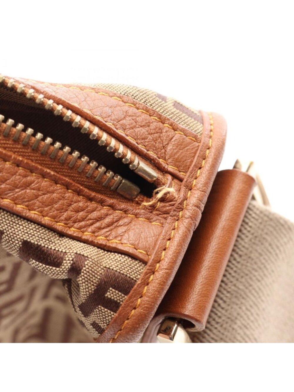 Fendi Shoulder Bag Zucchino Beige Brown Canvas Leather - Picture 11 of 12